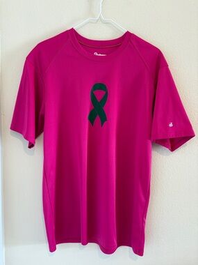 Pink dri fit T-Shirt w/ short sleeves & Ribbon for breast cancer awareness